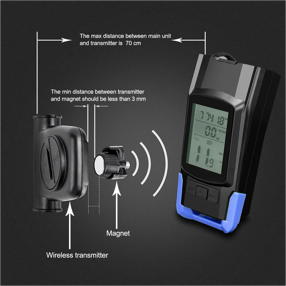 Велосипедний комп'ютер BK-1920 з вело ліхтарем 2 LED Т6 дальній-ближній та дзвінком синій, фото №9 Велосипедний комп'ютер BK-1920 з вело ліхтарем 2 LED Т6 дальній-ближній та дзвінком синій, фото №9