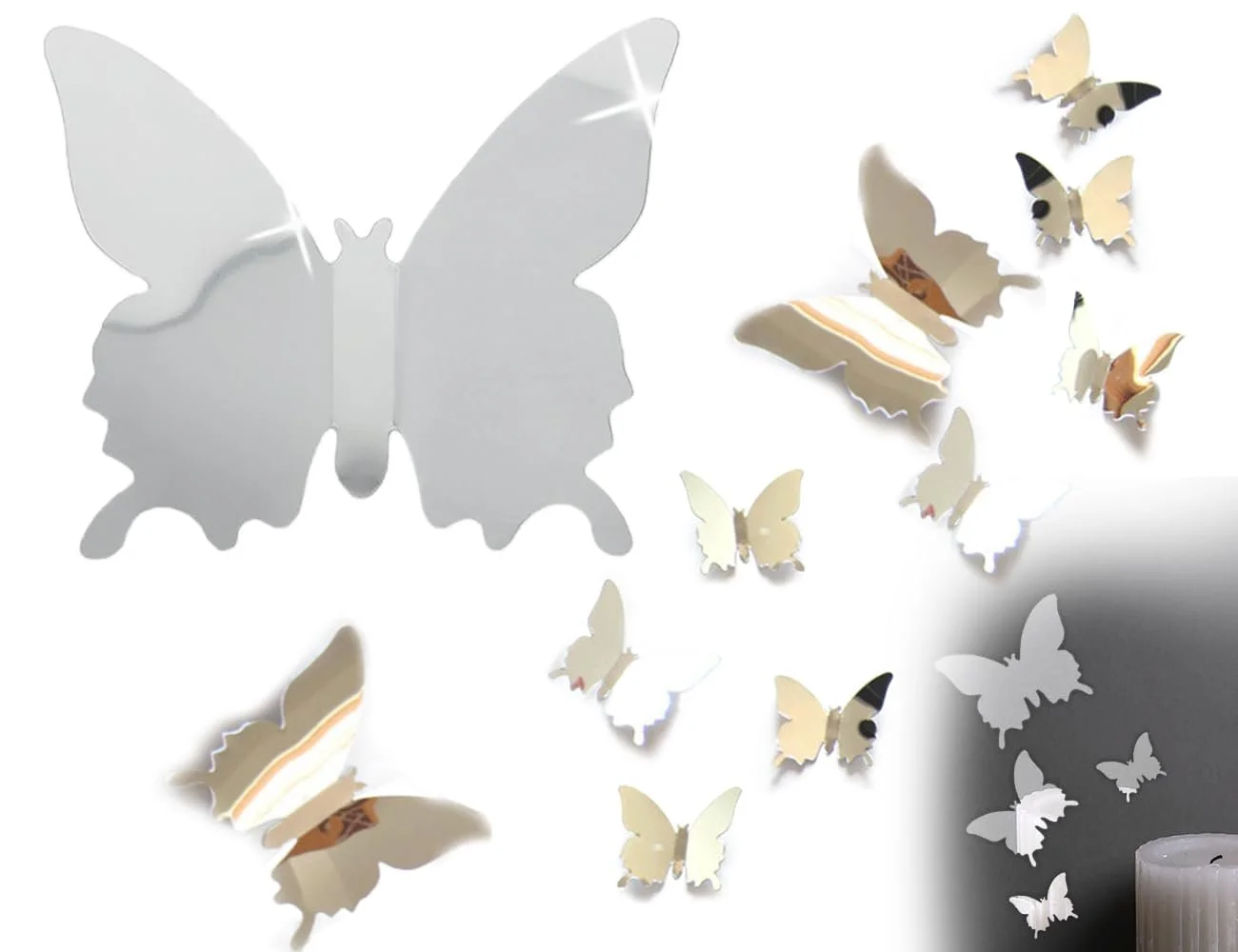 Наклейки на стіну Метелики Набір 36 шт. Дзеркальні Сріблясті, фото №1 Наклейки на стіну Метелики Набір 36 шт. Дзеркальні Сріблясті, фото №1