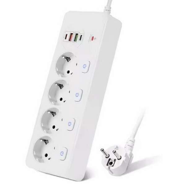 Мережевий фільтр живлення BKL 504 подовжувач 2м на 4 роз'єми 2USB 2Type-C Port, фото №1