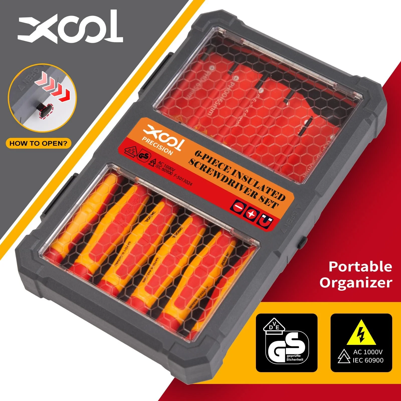 Набір ізольованих прецизійних викруток XOOL 6 предметів 1000V VDE Phillips Slotted Magnetic Tips, фото №7