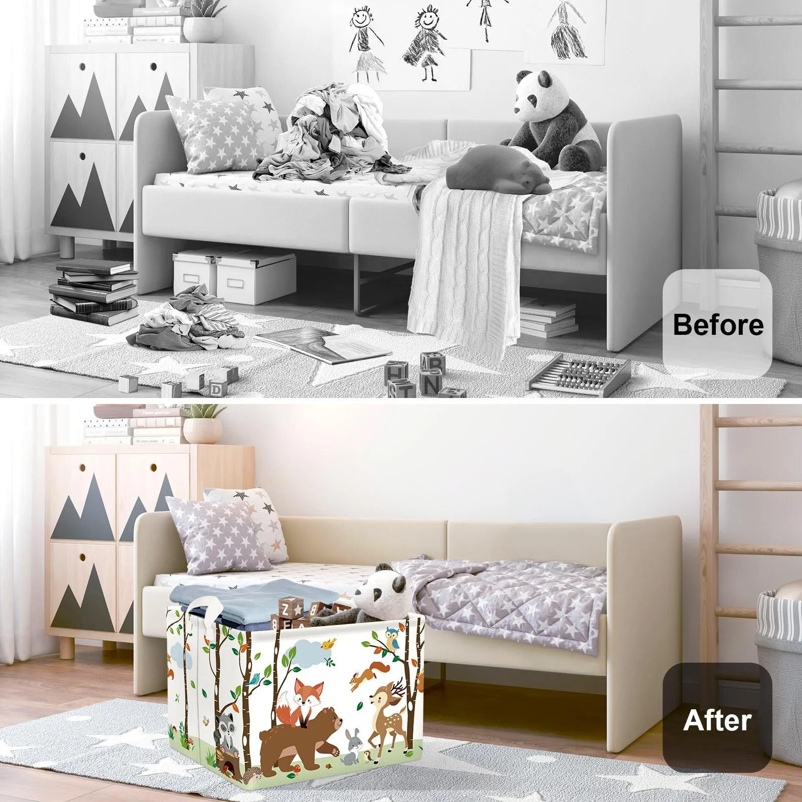 Корзина для игрушек HUUMONSS Детская Лесные звери Складная для мальчиков девочек Большая, фото №2 Корзина для игрушек HUUMONSS Детская Лесные звери Складная для мальчиков девочек Большая, фото №2