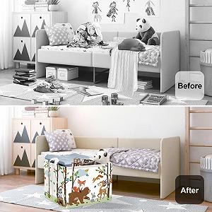 Корзина для игрушек HUUMONSS Детская Лесные звери Складная для мальчиков девочек Большая synthetic.ua - Фото 1