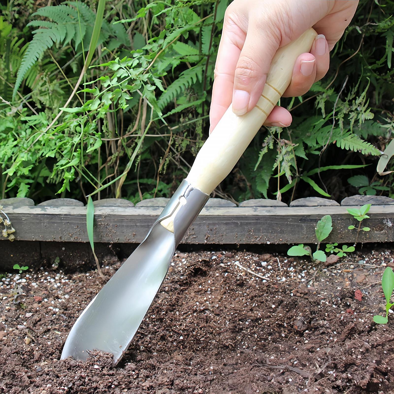 Садовый мастерок, набор садовых инструментов, 32 см, заостренный и плоский мастерок с деревянной ручкой, ручная лопата для переворачивания и посадки, 2 шт., фото №3