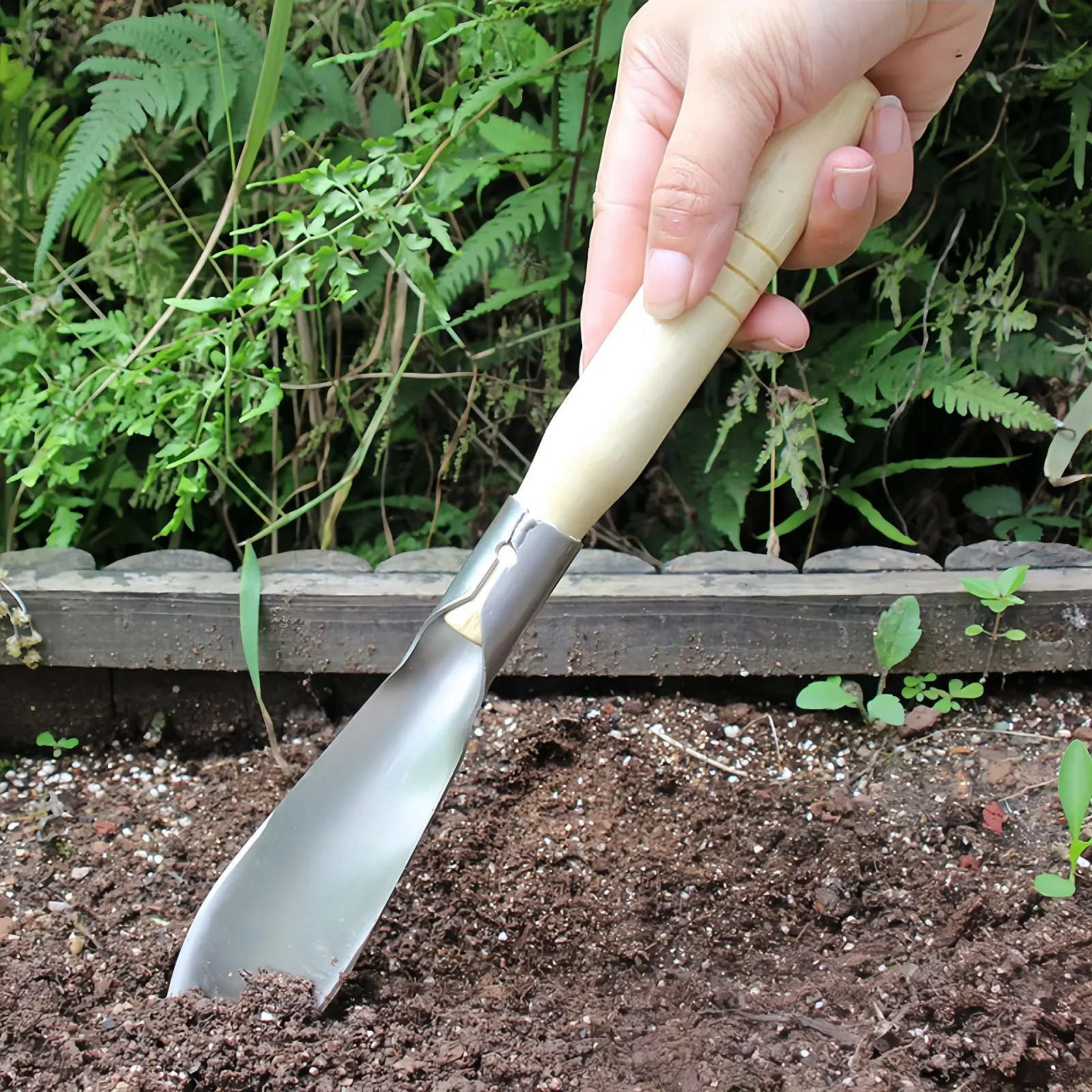 Садовый мастерок, набор садовых инструментов, 32 см, заостренный и плоский мастерок с деревянной ручкой, ручная лопата для переворачивания и посадки, 2 шт., фото №3