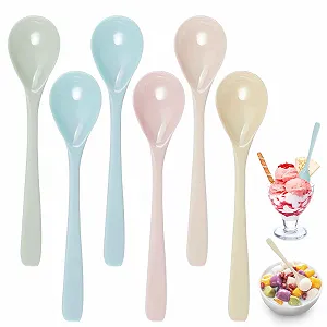 Ложка Melamine, Набор 6 штук, длинная, 16 x 34 см, пластик, разноцветная, имитация фарфора - Фото 1