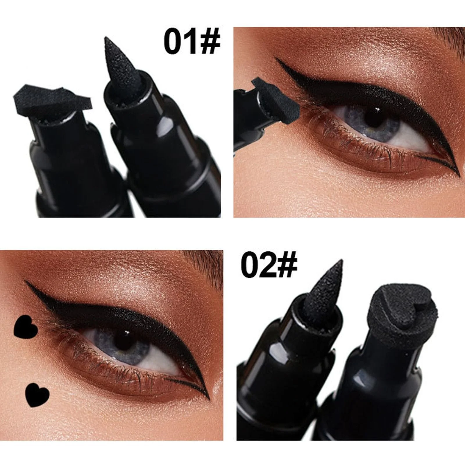 Підводка 2 в 1 з подвійним штампом Чорна Водостійка (квадрат, серце, зірка), фото №3 Підводка 2 в 1 з подвійним штампом Чорна Водостійка (квадрат, серце, зірка), фото №3