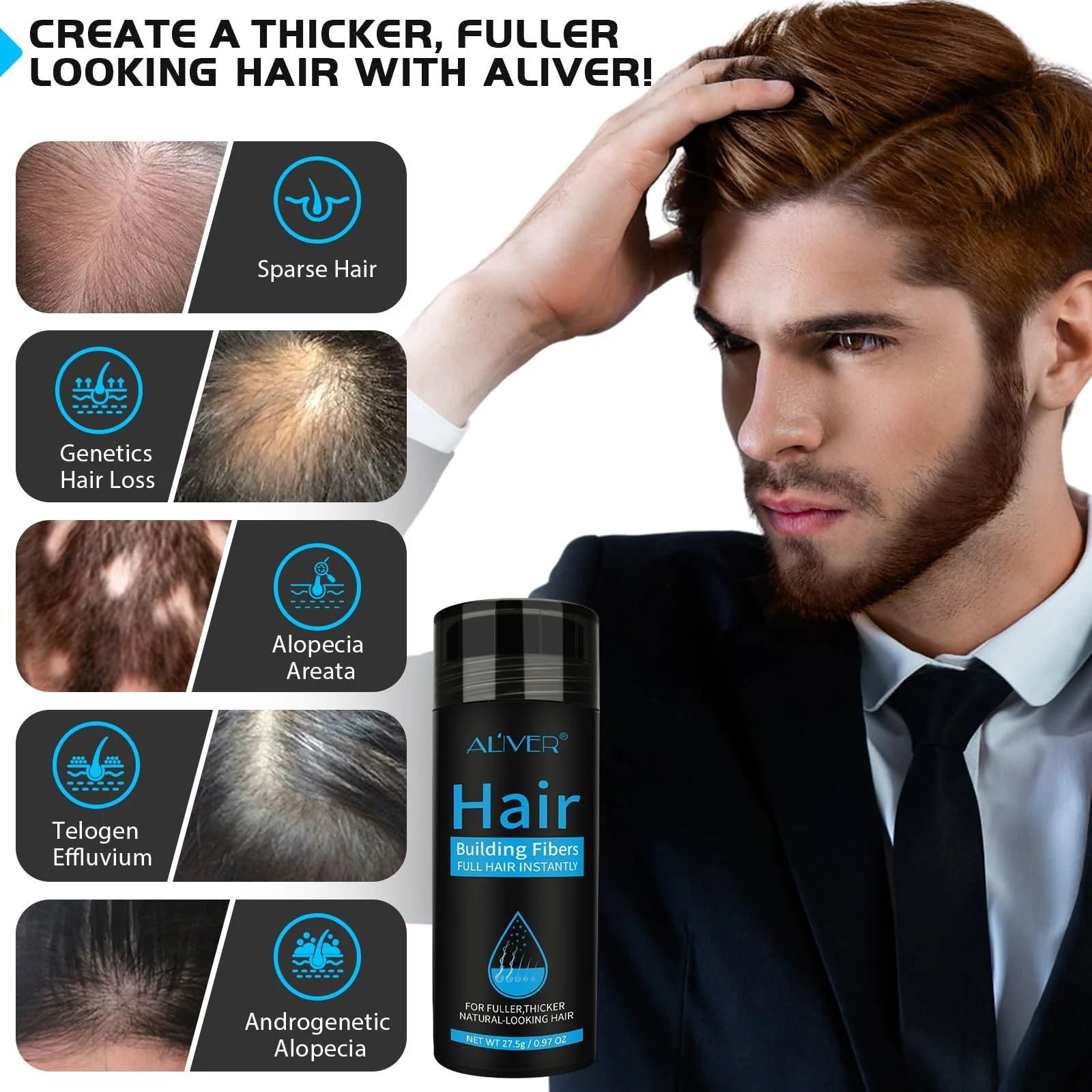 Волокна для волосся, Професійна волокниста пудра для волосся, Темно-коричневий, фото №3