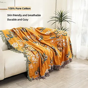 Покривало VANJOROY Богемний стиль Великий 100% органічна бавовна М'який Двосторонній 200x230см Жовтий synthetic.ua - Фото 1