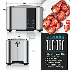 Тостер Arendo Stainless Steel Long Slot, 2 ломтика, сенсорный экран, двойной корпус, встроенная насадка для булочек, 7 уровней поджаривания, центрирование хлеба, дисплей оставшегося времени, функция памяти, нержавеющая сталь цена на synthetic.ua - Фото 1 Тостер Arendo Stainless Steel Long Slot, 2 ломтика, сенсорный экран, двойной корпус, встроенная насадка для булочек, 7 уровней поджаривания, центрирование хлеба, дисплей оставшегося времени, функция памяти, нержавеющая сталь synthetic.ua - Фото 1