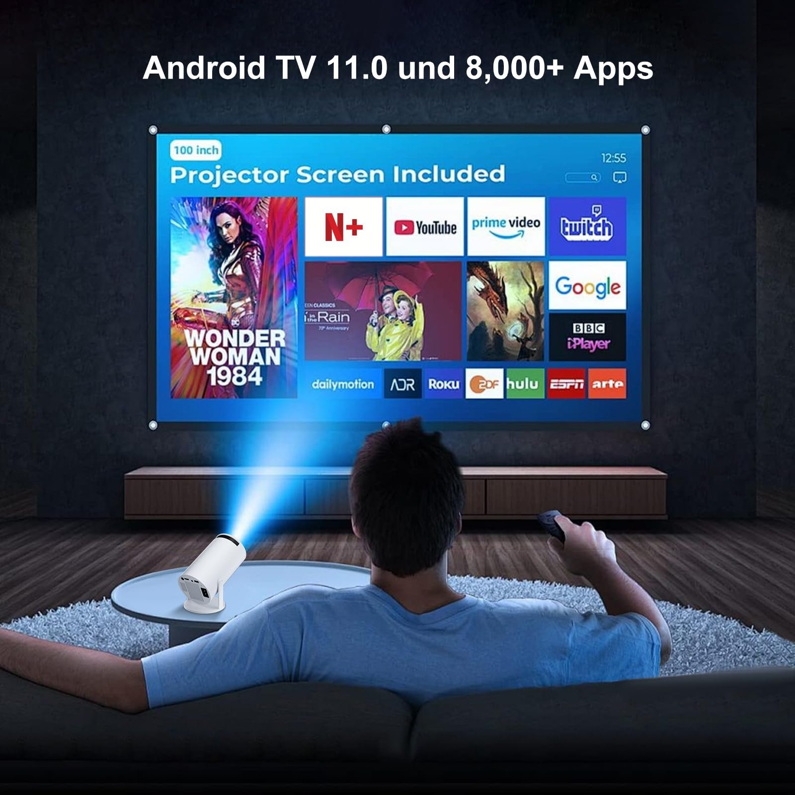 Мини-проектор Salange с поддержкой 4K, WiFi 6 BT5.2, Android OS 11.0, поворот на 180, фото №7
