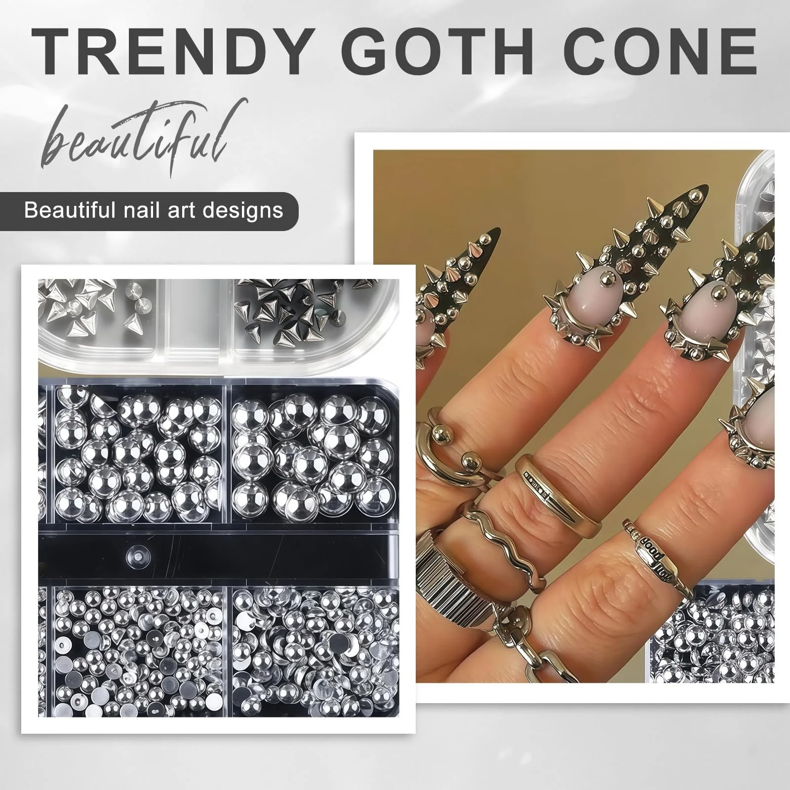 Набор для ногтей Lilbitty 3D Mini Metal Punk Золотые и Черные Конические Шипы, Сплавные Заклепки, Стальные Шарики, фото №5