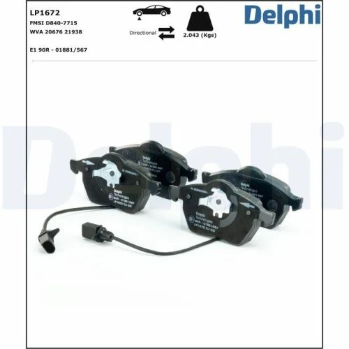 Комплект гальмівних колодок, дискове гальмо DELPHI LP1672 для AUDI SKODA VW SVW, фото №2 Комплект гальмівних колодок, дискове гальмо DELPHI LP1672 для AUDI SKODA VW SVW, фото №2