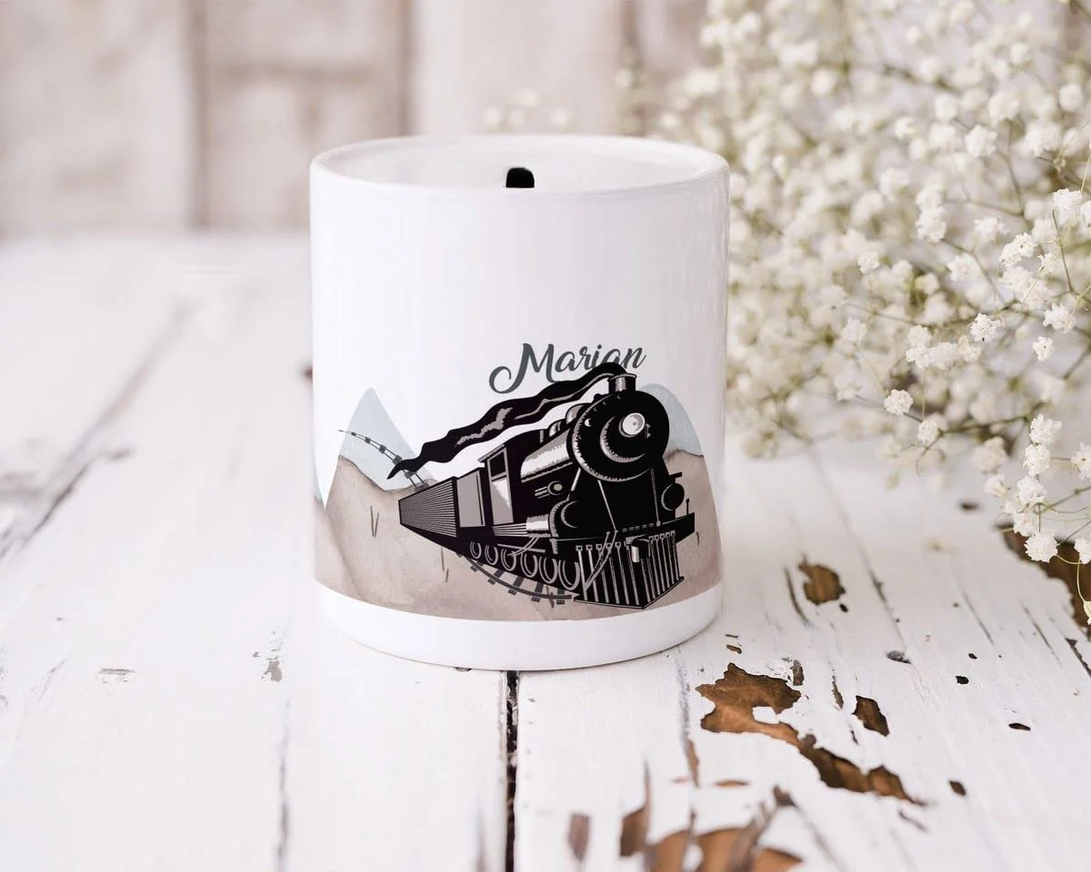 Скарбничка Mikalino Children's Паровоз у горах керамічна біла One Size, фото №4