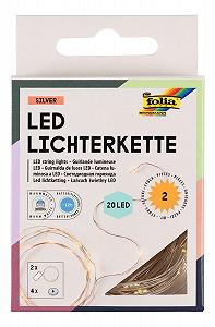 Светодиодная гирлянда folia 986, 2x Micro LED, 20 светодиодов, теплый белый, 2,20 м, серебряная проволока, с батарейками - Фото 1