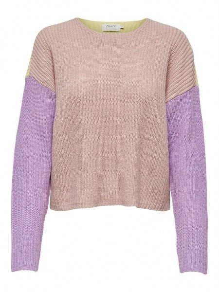 Пуловер ONLNICCI L/S BLOCK PULLOVER EX KNT 15257294-Rose Smoke-Detail:CROCUS PETAL/PASTEL YEL ONLY XS, фото №3