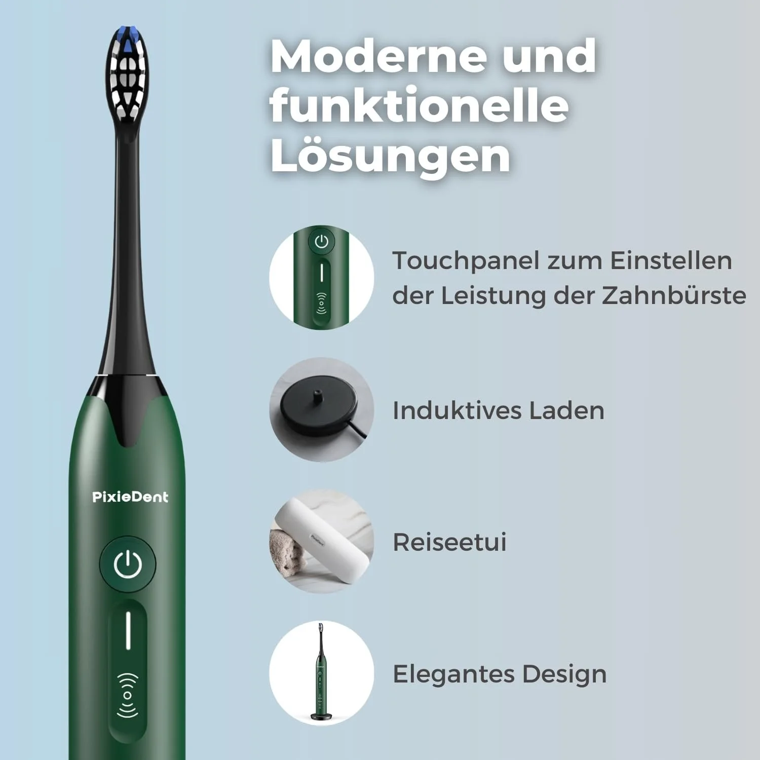 Электрическая звуковая зубная щетка PixieDent Onyx White 5 режимов 4 уровня мощности 96000 движений дорожный чехол, фото №5