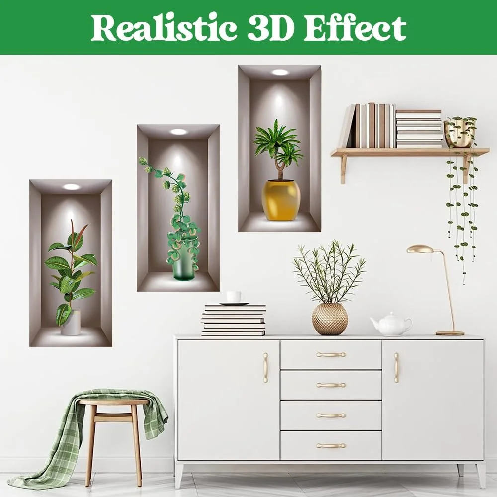 Наклейки на стіну Вази та рослини 3 шт. 40х20 см 3D Вінілові ПВХ, фото №4