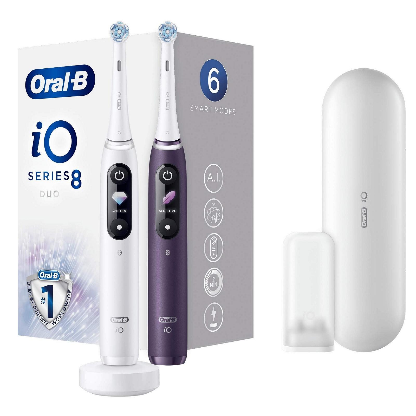 Электрическая зубная щетка Oral-B iO 8, 2 шт., белая/фиолетовая, фото №1