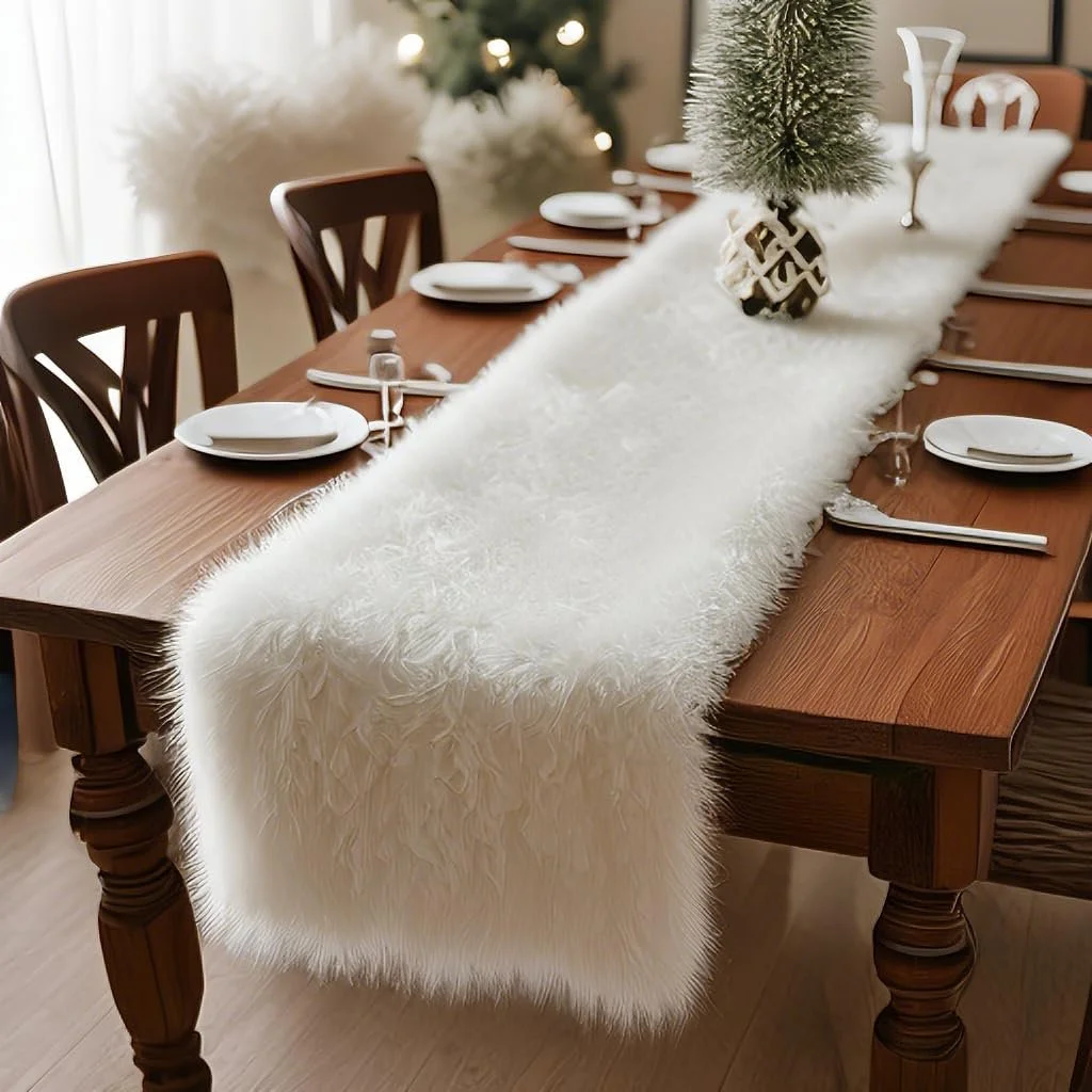 Дорожка на стіл Faux Fur Christmas 30 x 180 см Біла, фото №1