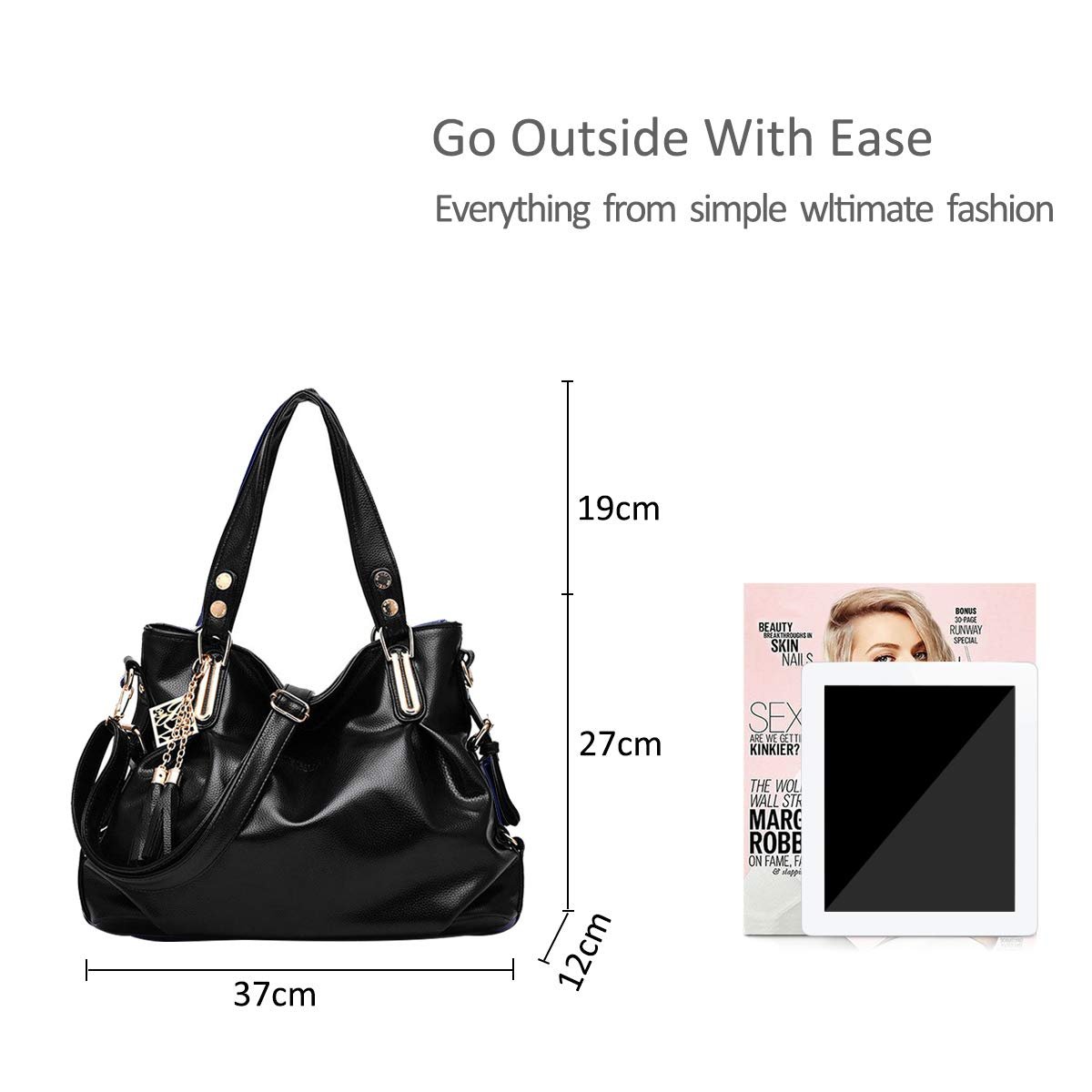 Сумка з верхньою ручкою Nicole&Doris класична модна повсякденна м'яка портативна на плече жіноча, месенджер, чорного кольору, фото №5 Сумка з верхньою ручкою Nicole&Doris класична модна повсякденна м'яка портативна на плече жіноча, месенджер, чорного кольору, фото №5