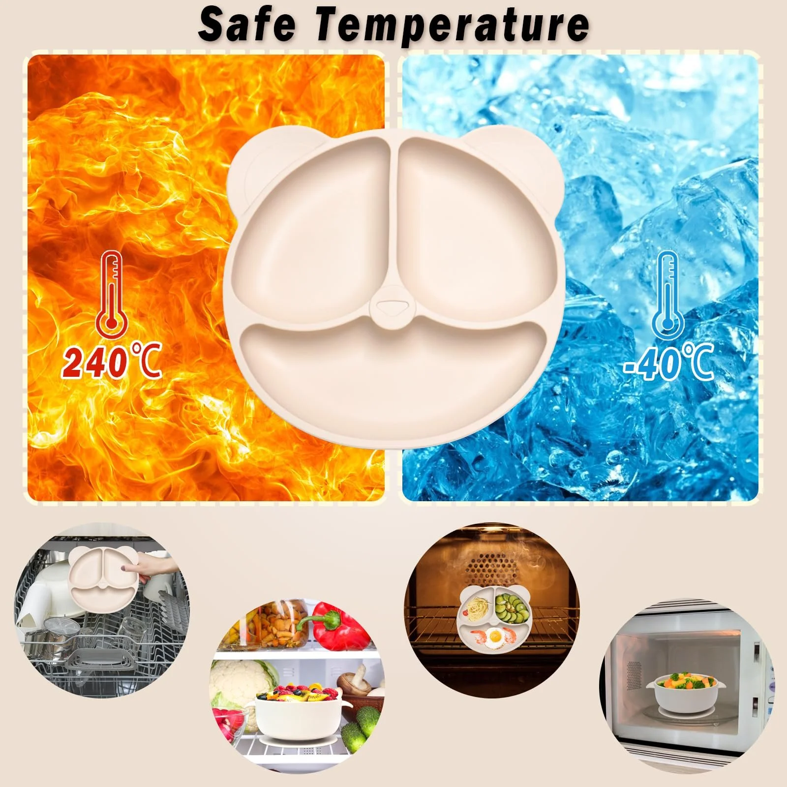 Набор детской посуды Dazhtu 10 предметов: силиконовая детская тарелка, нескользящая с присоской, миска, слюнявчик, ложка, вилка, поильник, фруктовый набор, бежевый, фото №7 Набор детской посуды Dazhtu 10 предметов: силиконовая детская тарелка, нескользящая с присоской, миска, слюнявчик, ложка, вилка, поильник, фруктовый набор, бежевый, фото №7