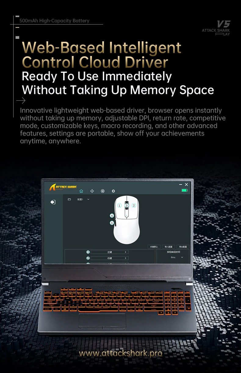 Ігрова мишка Attack Shark V5 Black PAW3950MAX 42K DPI 8000Гц 750IPS 50G, фото №11