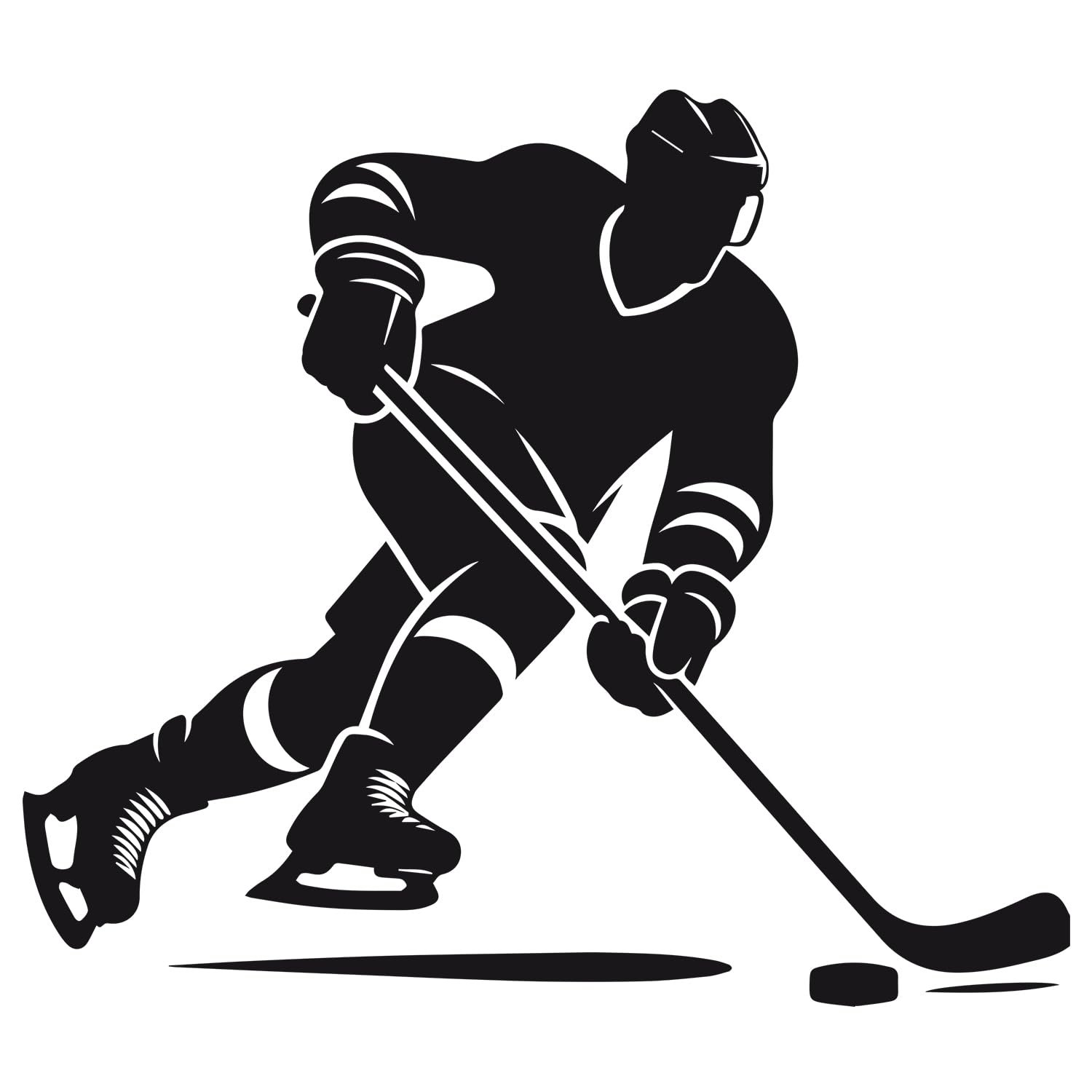 Наклейка на стіну GRAZDesign Хокей Хокеїст із шайбою Самоклеюча 34 x 30 см Чорний, фото №2 Наклейка на стіну GRAZDesign Хокей Хокеїст із шайбою Самоклеюча 34 x 30 см Чорний, фото №2