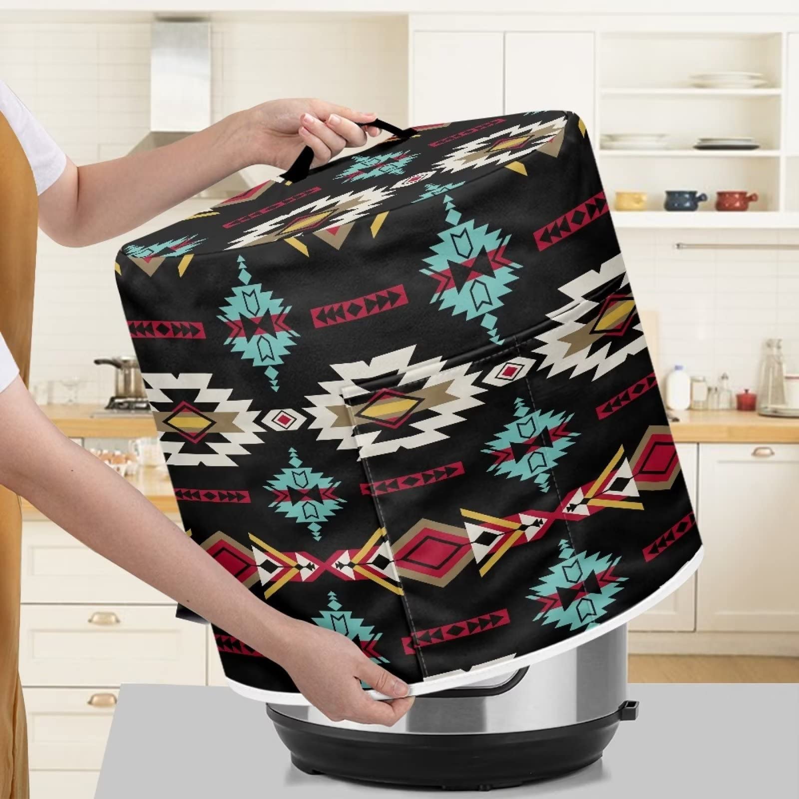 Чохол ZIATUBLES Retro Aztec Tribal Pattern для повільноварки з кишенею для аксесуарів, 6 кварт, фото №3