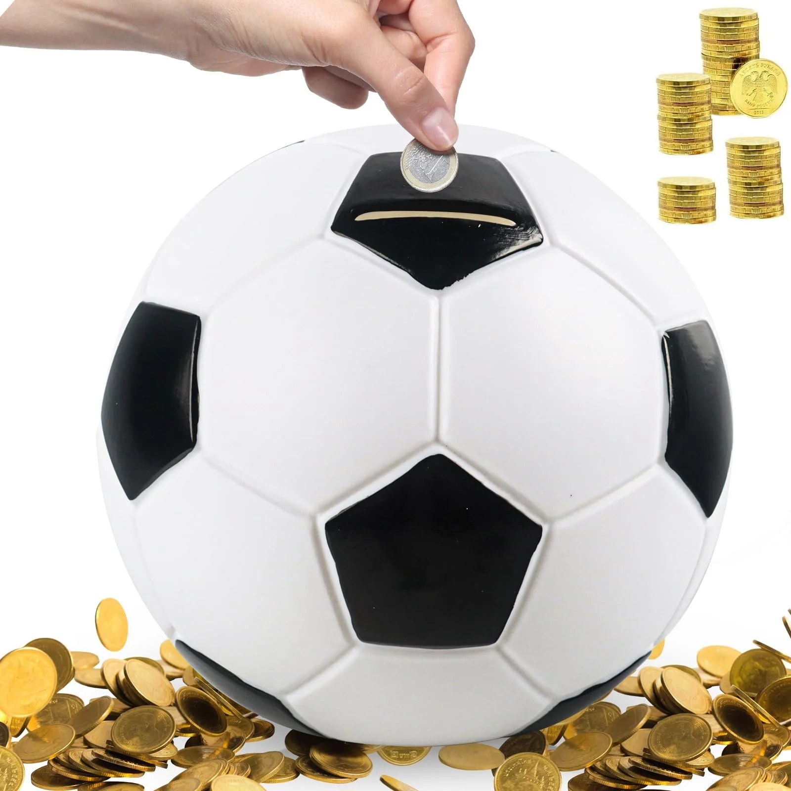 Скарбничка Football Piggy Bank футбольний м'яч 15 см що не б'ється чорно-біла, фото №1
