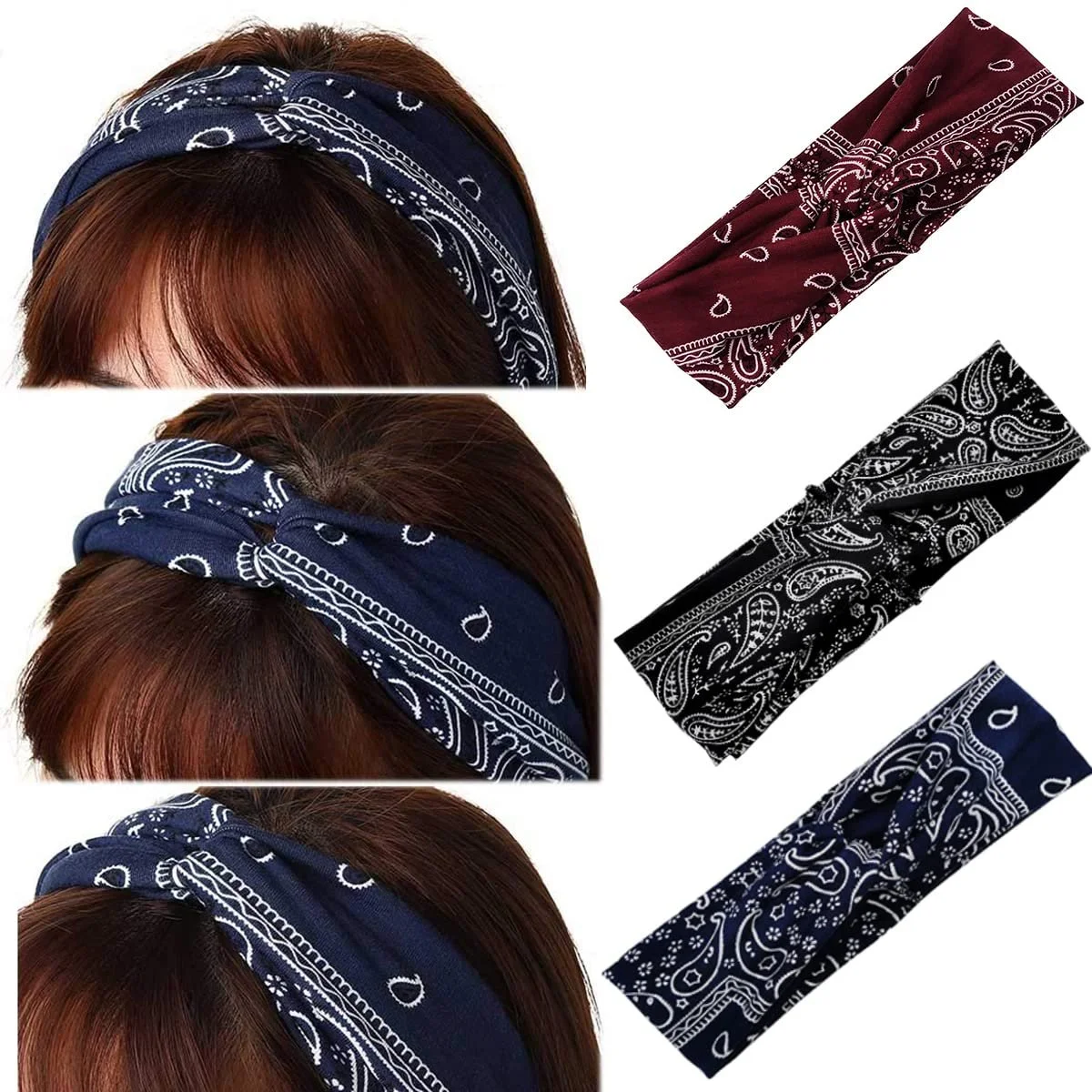 Пов'язка на голову Pubiao, 3 шт., жіноча, богемна, фото №5 Пов'язка на голову Pubiao, 3 шт., жіноча, богемна, фото №5