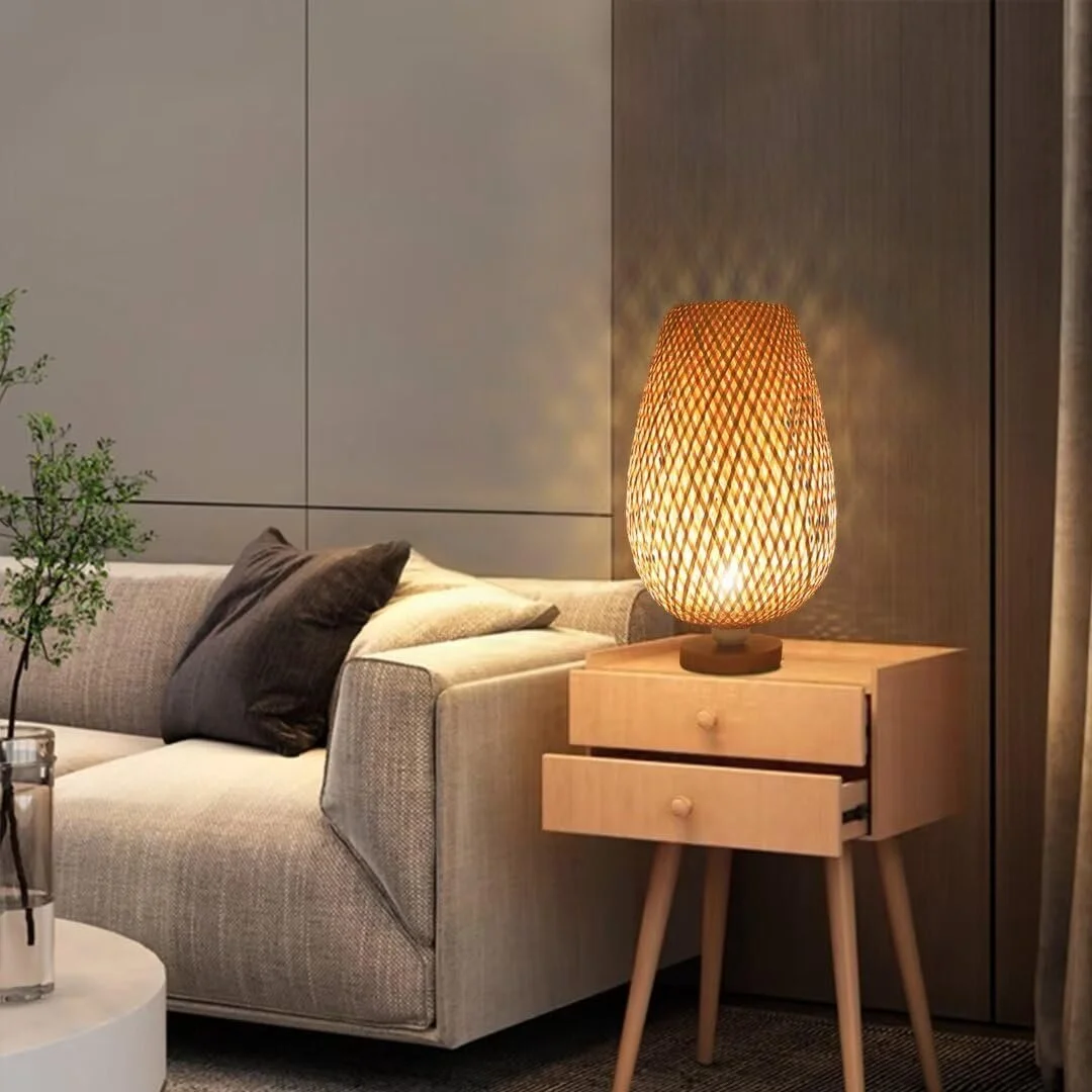 Настільна лампа Bamboo Woven Zen Style Bamboo Lampshade Decorative Night Light, фото №3