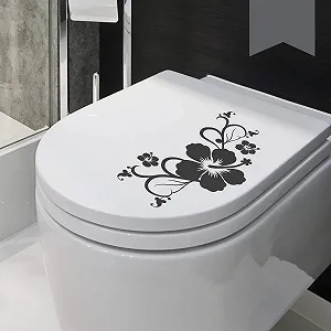 Наклейка на кришку унітазу Wandkings Квіти гібіскусу 30 x 15 см Темно-сіра - Фото 1