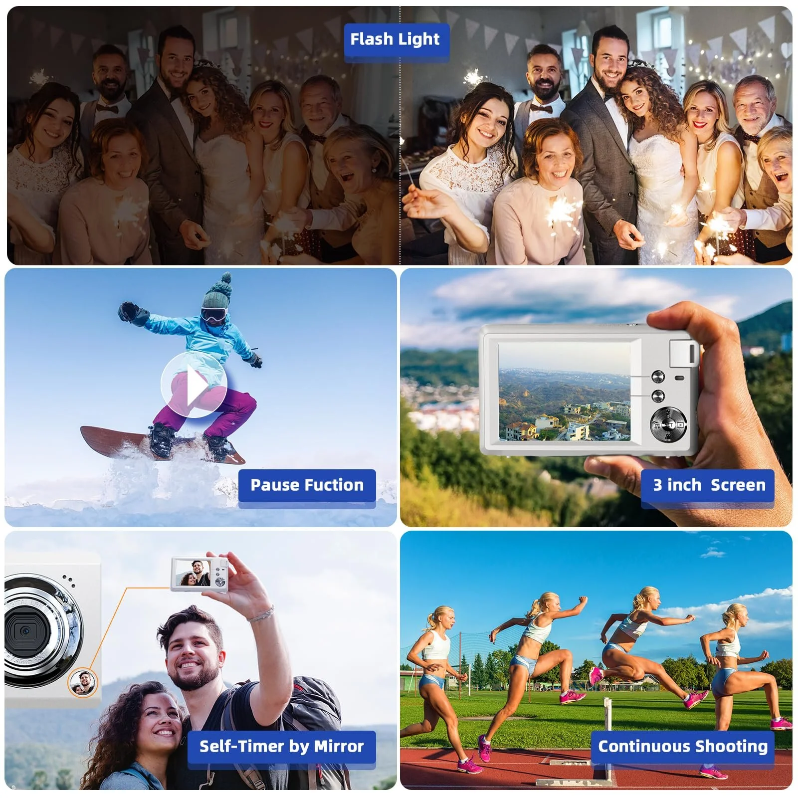 Цифрова камера CCN 48MP 1080P FHD 3.0" екран 16X Digital Zoom портативна компактна 32GB TF-карта USB-кабель Біла, фото №5