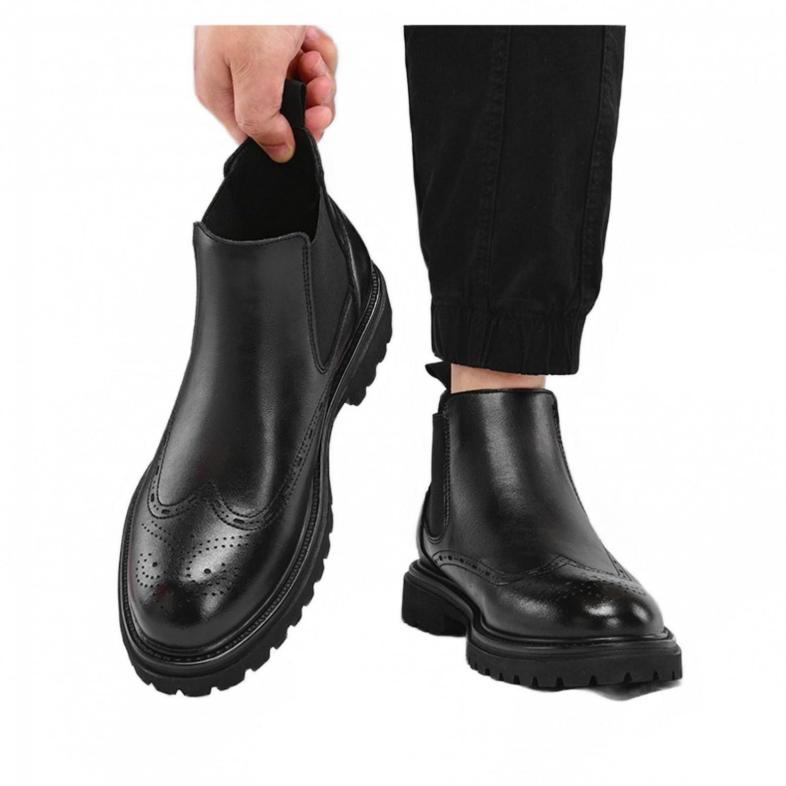 Челси Brogue ANUFER из натуральной кожи для мужчин, формальные туфли без шнуровки до щиколотки, фото №3