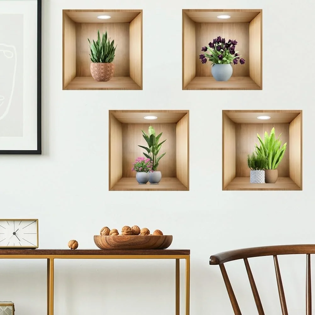 Наклейки на стіну Рослини в горщиках 3D Вінілові 8 шт., фото №4