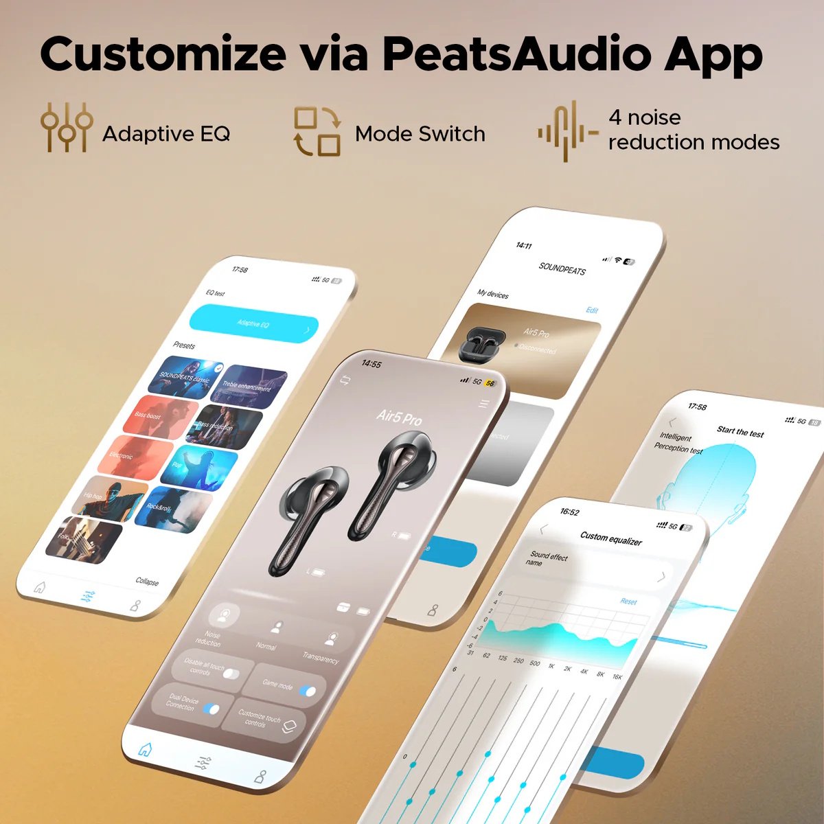 Наушники SoundPEATS Air5 Pro Qualcomm aptX Lossless LDAC Black, фото №9 Наушники SoundPEATS Air5 Pro Qualcomm aptX Lossless LDAC Black, фото №9