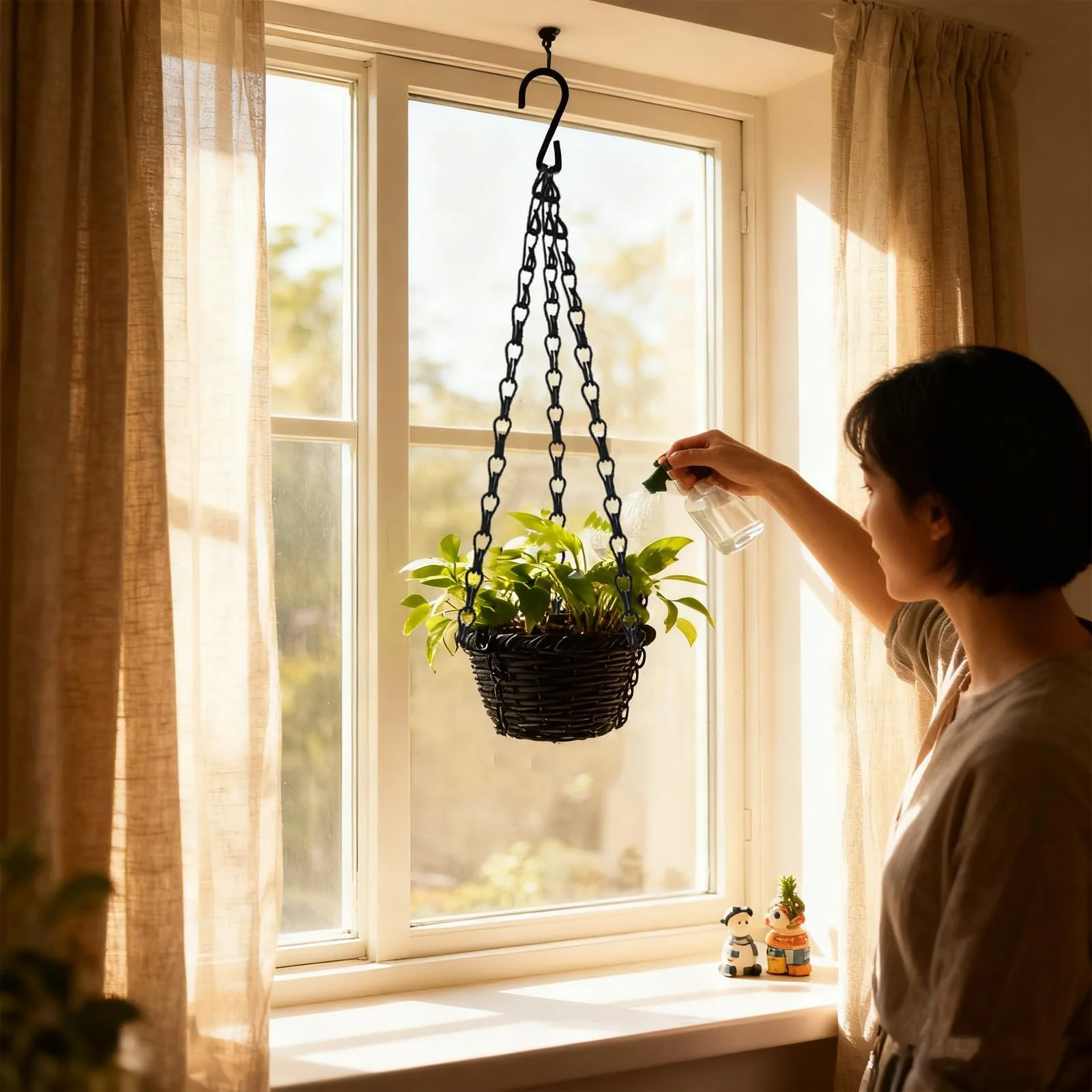 Набор цепочек для подвесных кашпо 6 шт. с S-образными крючками 3-точечный черный, фото №7