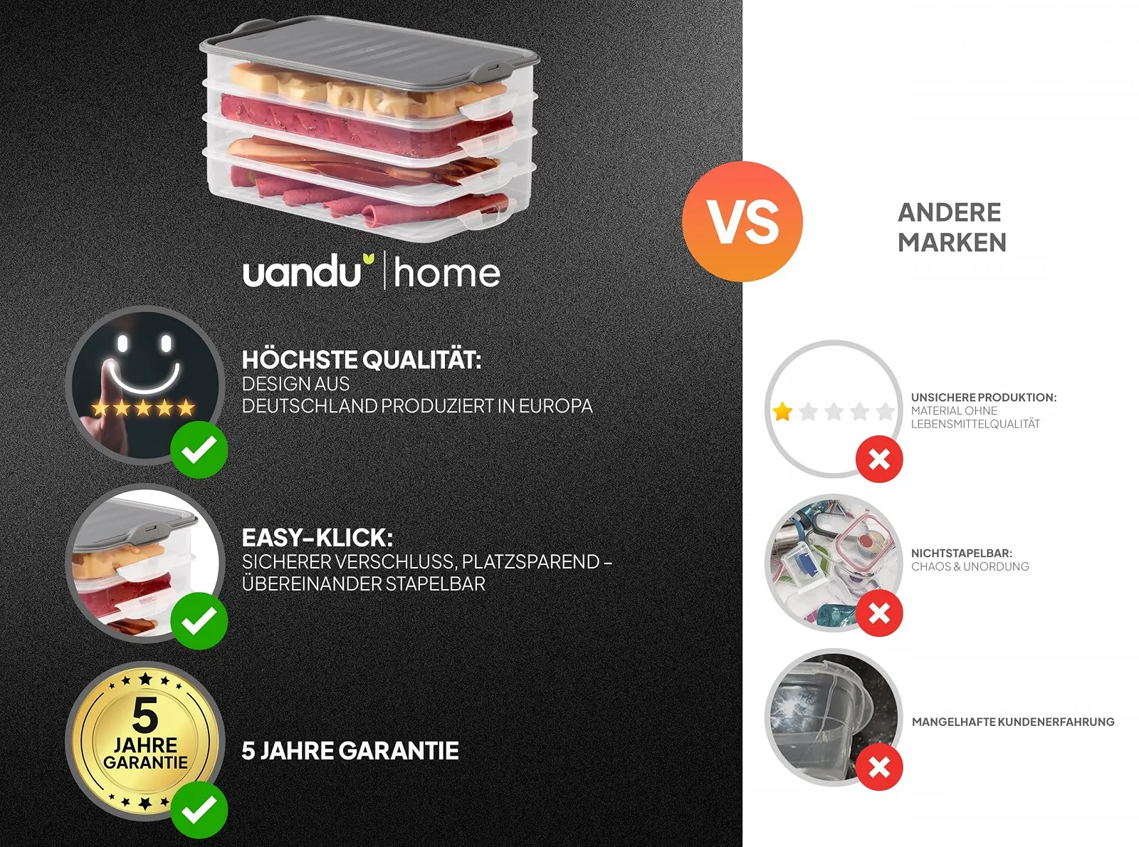 Контейнери для зберігання продуктів uandu набір 4 шт. 0.75 л штабельовані, фото №6