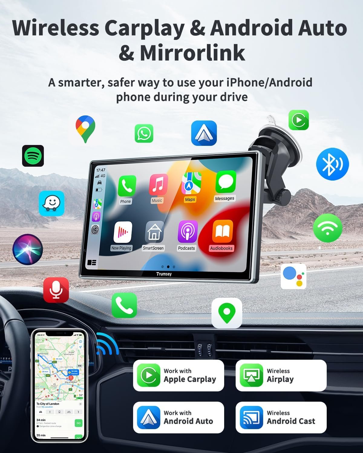  Автомагнітола Trumsey T716 / 7" / Сенсорна / Apple CarPlay / Android Auto / Wi-Fi / GPS / Bluetooth / AUX, фото №2