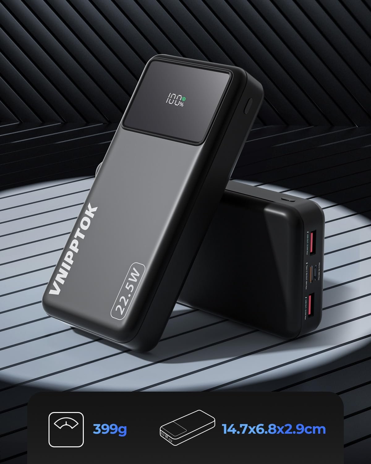 Внешний аккумулятор VNIPPTOK 20000 mAh 22.5 W PD 3.0 QC 4.0 USB C, фото №8