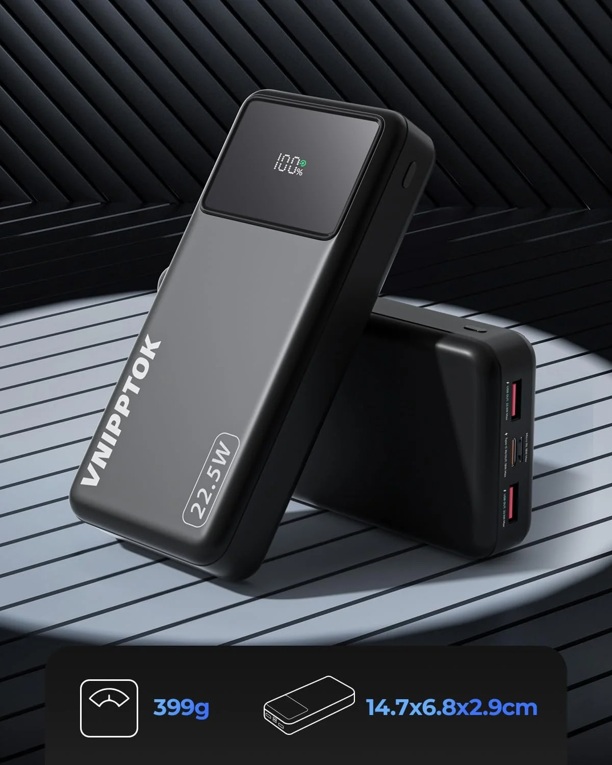 Внешний аккумулятор VNIPPTOK 20000 mAh 22.5 W PD 3.0 QC 4.0 USB C, фото №8