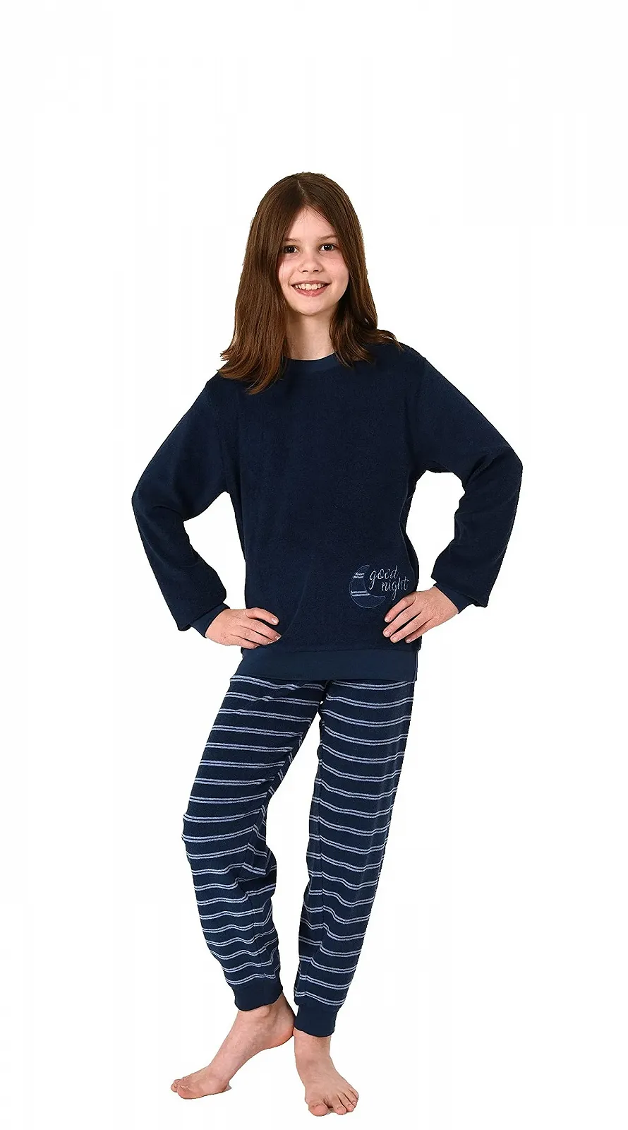 Піжама Christine для дівчат, махрова, з довгими рукавами та манжетами, штани в смужку - 212 401 13 800, фото №1 Піжама Christine для дівчат, махрова, з довгими рукавами та манжетами, штани в смужку - 212 401 13 800, фото №1