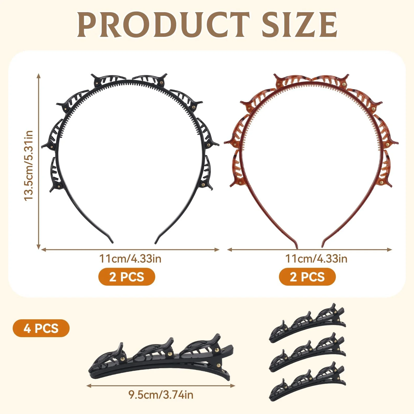 Обруч з кліпсами (4 шт.) Чорний + Коричневий, фото №2