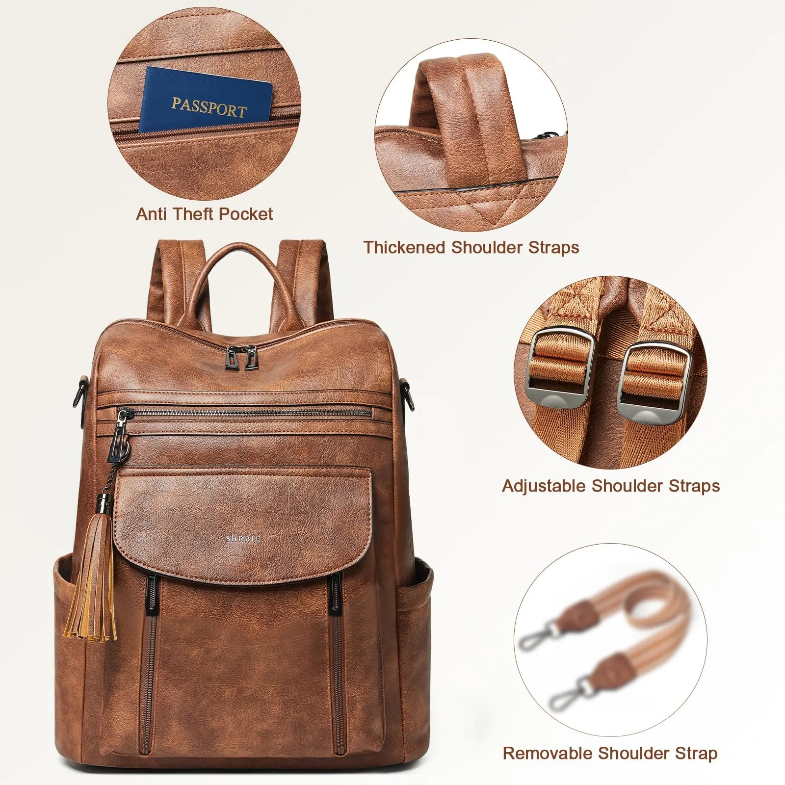Рюкзак для ноутбука Shrrie 15.6 Inch Leather Carry On Water Resistant Two Tone Brown, фото №7 Рюкзак для ноутбука Shrrie 15.6 Inch Leather Carry On Water Resistant Two Tone Brown, фото №7