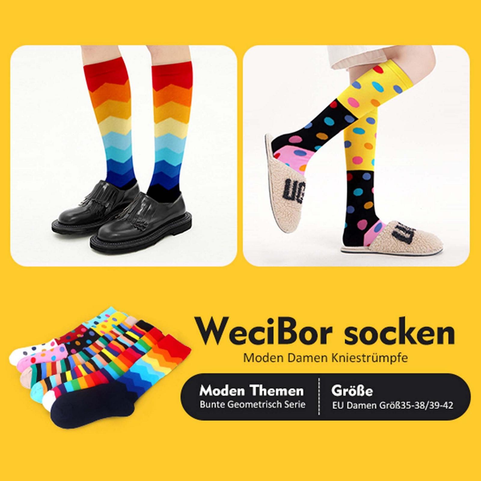 Носки WeciBor 6 пар Женские Забавные Цветные Носки из Чесаного Хлопка с Рисунком до Колена, фото №3