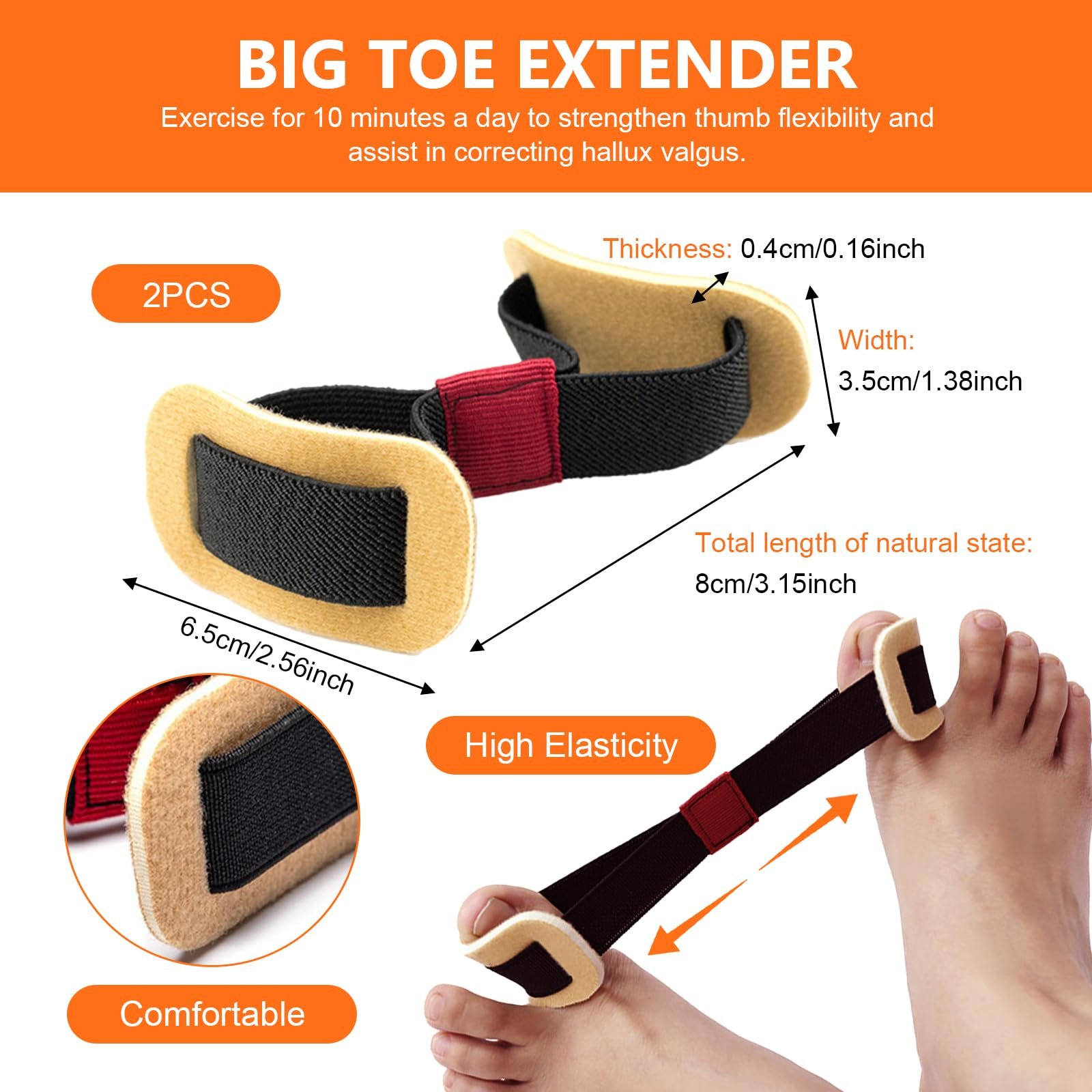Пов'язка Hallux Valgus 1 пара, Роздільник для пальців ніг Hallux Valgus з 2 шт, фото №3