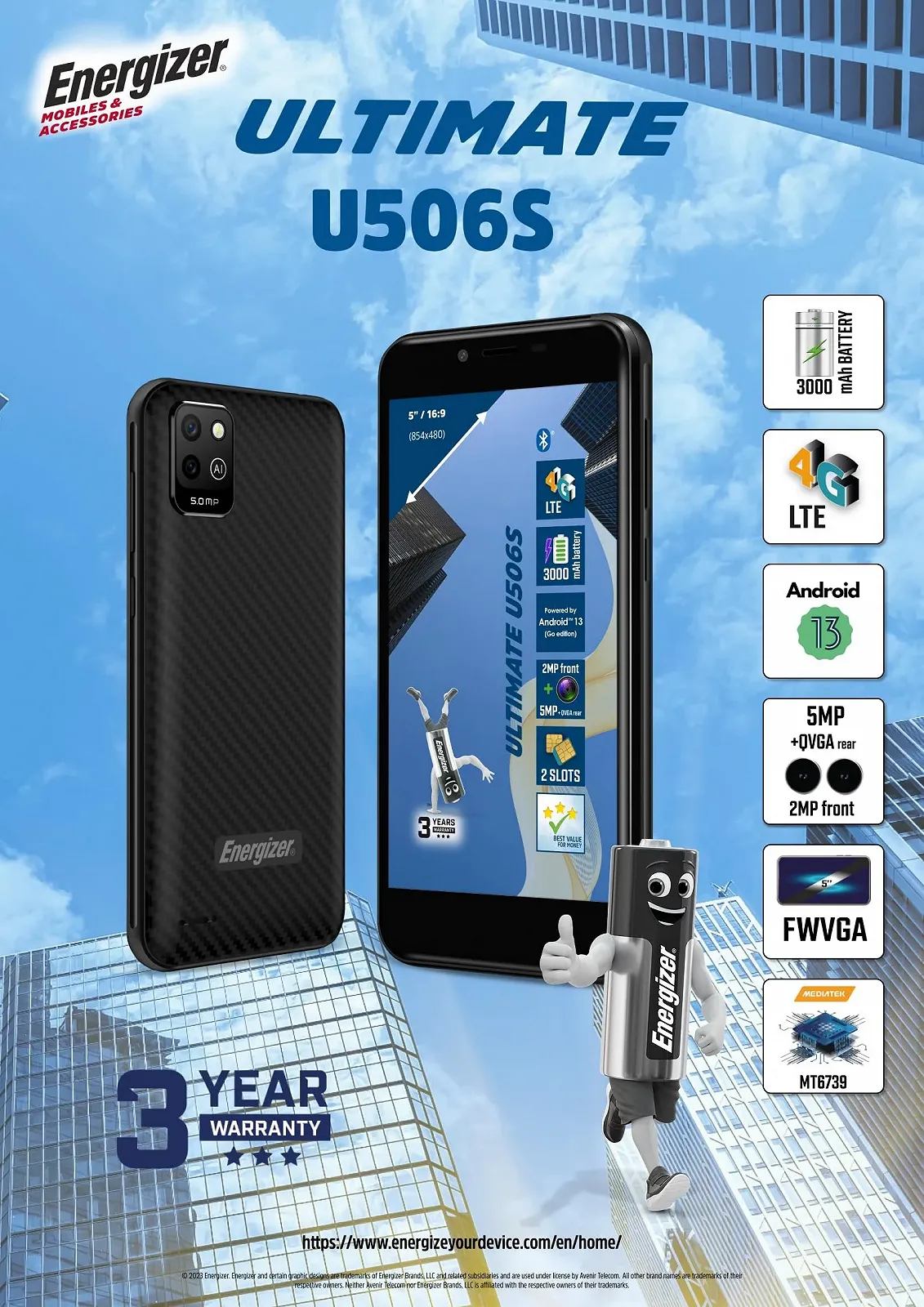 Смартфон Energizer U506S 2GB RAM 32GB ROM 5" 3000mAh Black, фото №5