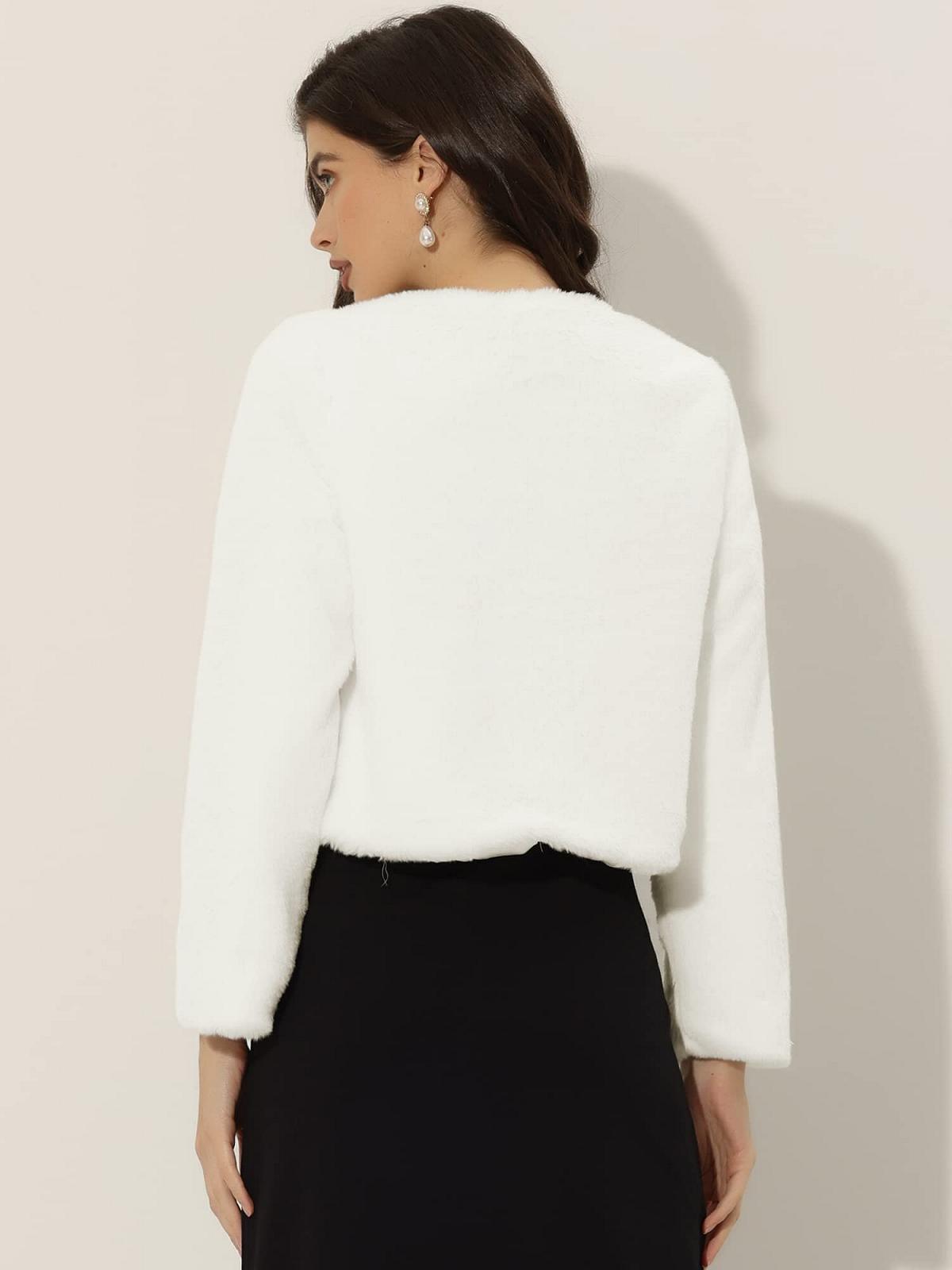 Женская куртка Allegra K Bolero из искусственного меха с длинными рукавами, укороченная зимняя, фото №3