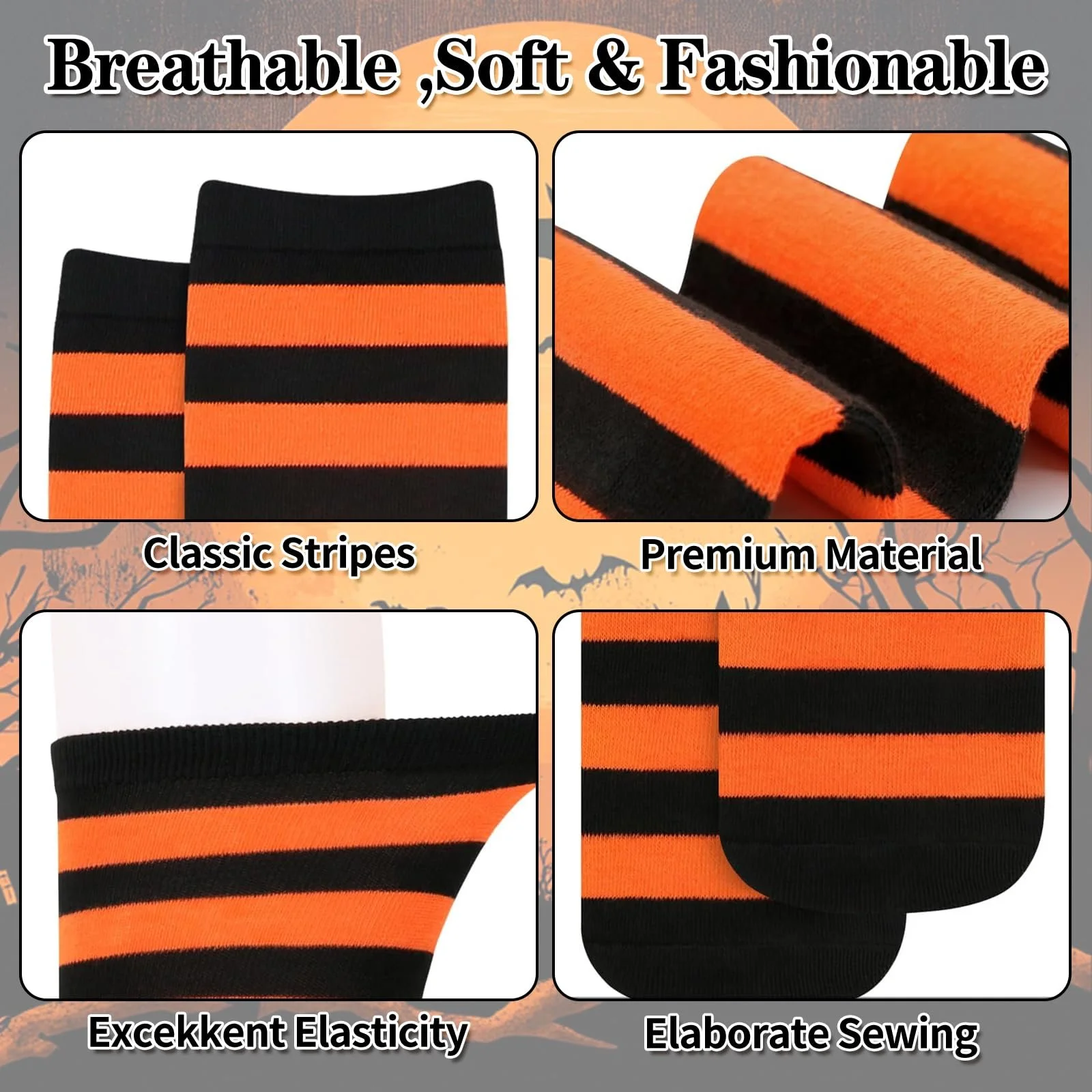 Полосатые чулки выше колен, 3 пары длинных полосатых носков, чулки до колен, Хэллоуин, полосатые чулки выше колен, подходят для костюмов на Хэллоуин, фото №5