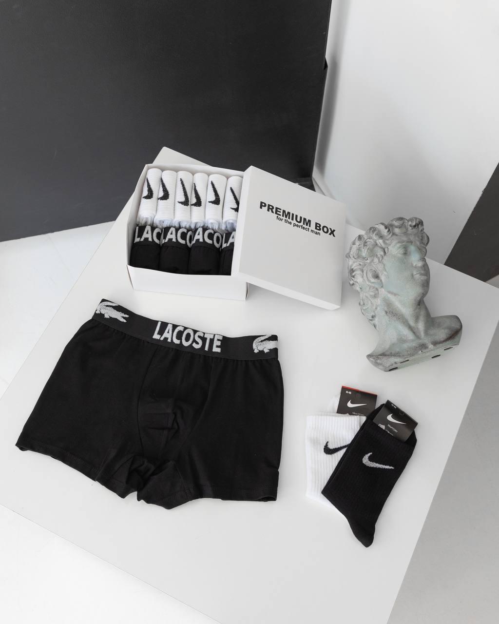 Комплект мужского белья 4 штуки 6 пар высоких носков Lacoste качественные мужские трусы боксеры и носки, фото №1